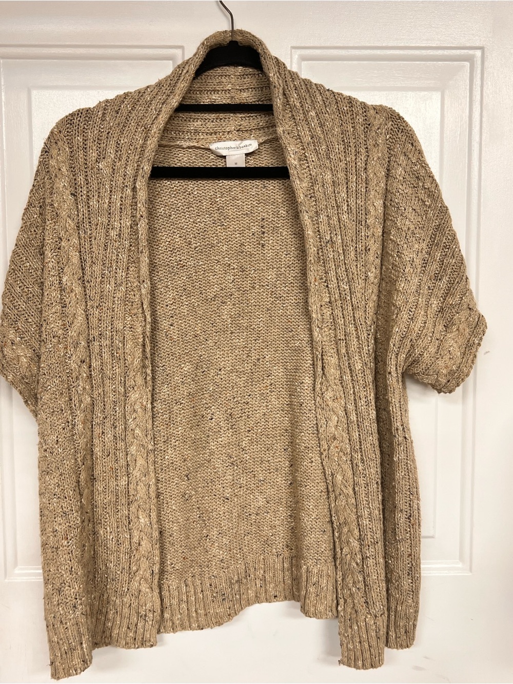 Christopher & Banks Beige Short-Sleeve Cable Open-Front Cardigan